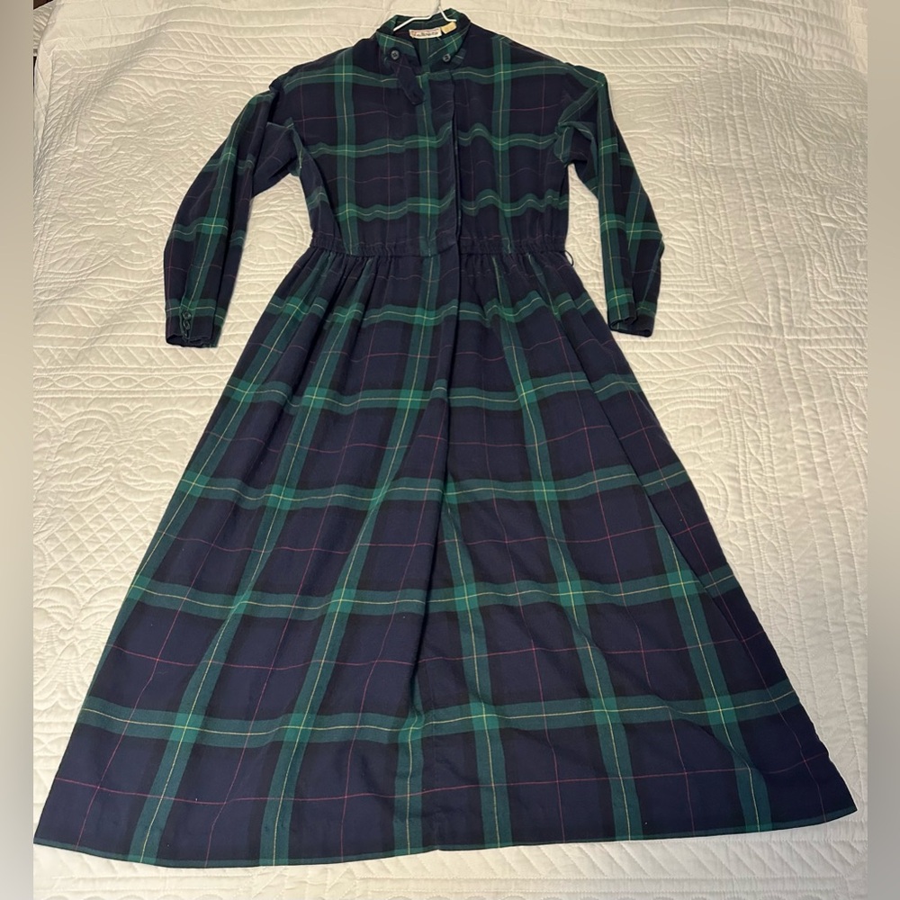 Talbots Vintage Navy and Green Plaid Dress